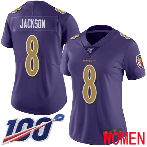 Baltimore Ravens Limited Purple Women Lamar Jackson Jersey NFL Football #8 100th Season Rush Vapor Untouchable